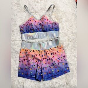 Rebel Athletic Christmas design Multicolor Sports Bra and Shorts Set Adult XS